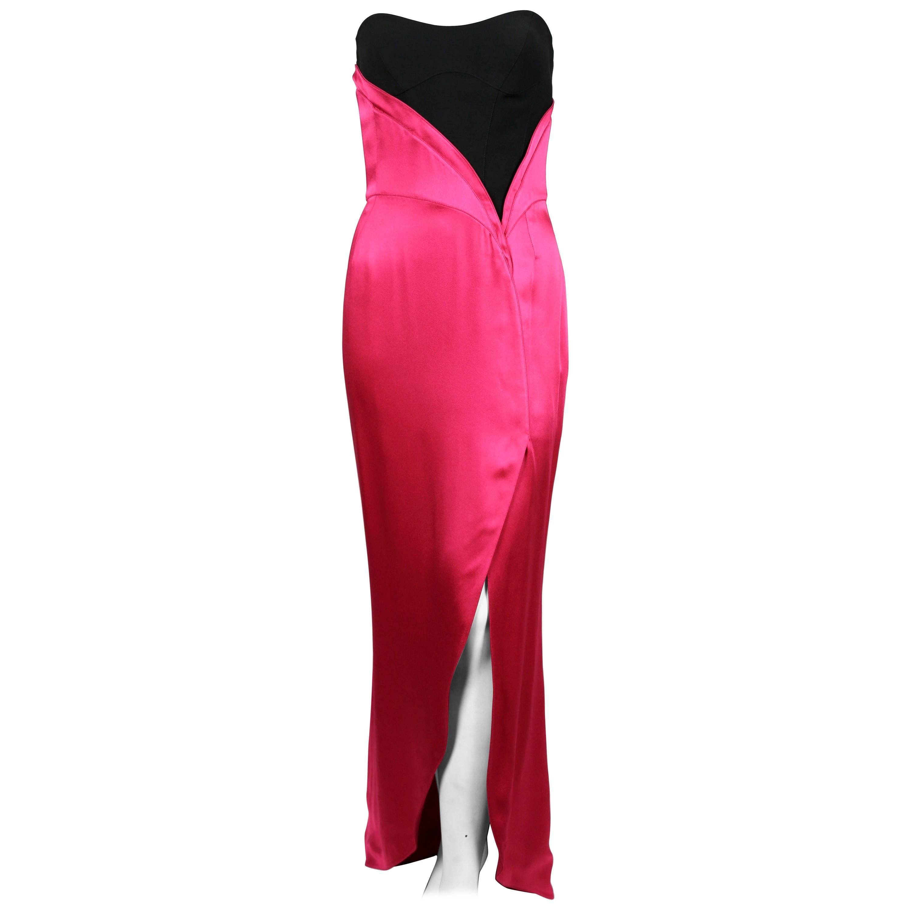 Thierry Mugler fuchsia charmeuse gown with black bodice, 1990s 