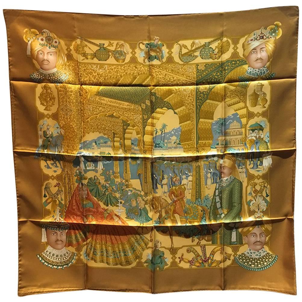 Hermes Vintage Splendeurs des Maharajas Silk Scarf in Gold