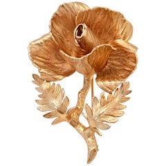 Vintage 1950'S Monumental Gold Dimensional Flower Brooch By, Giovanni
