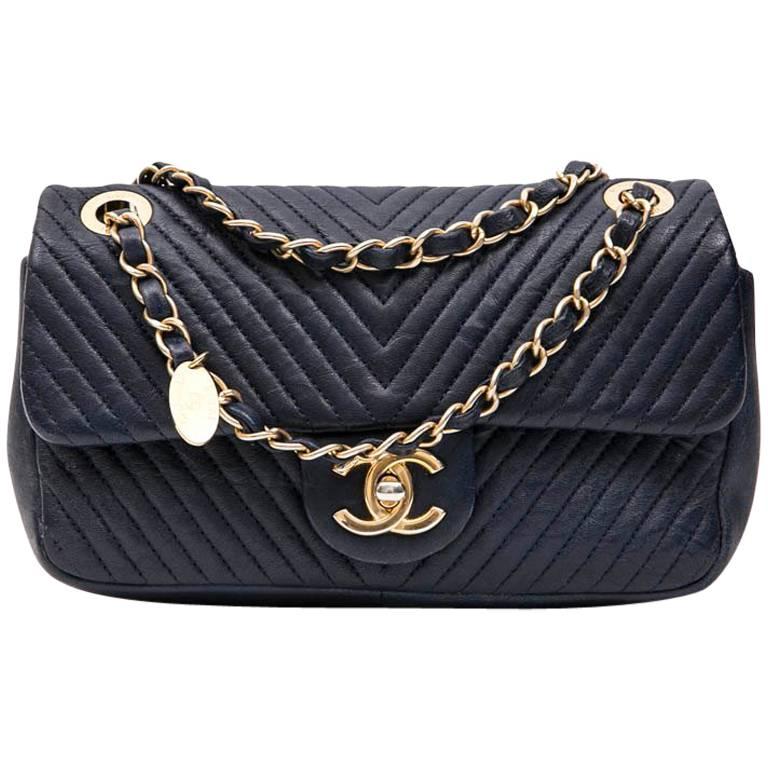 Chanel Mini Bag in Blue Leather with Herringbone Pattern 