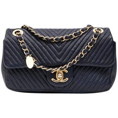 Chanel Mini Bag in Blue Leather with Herringbone Pattern