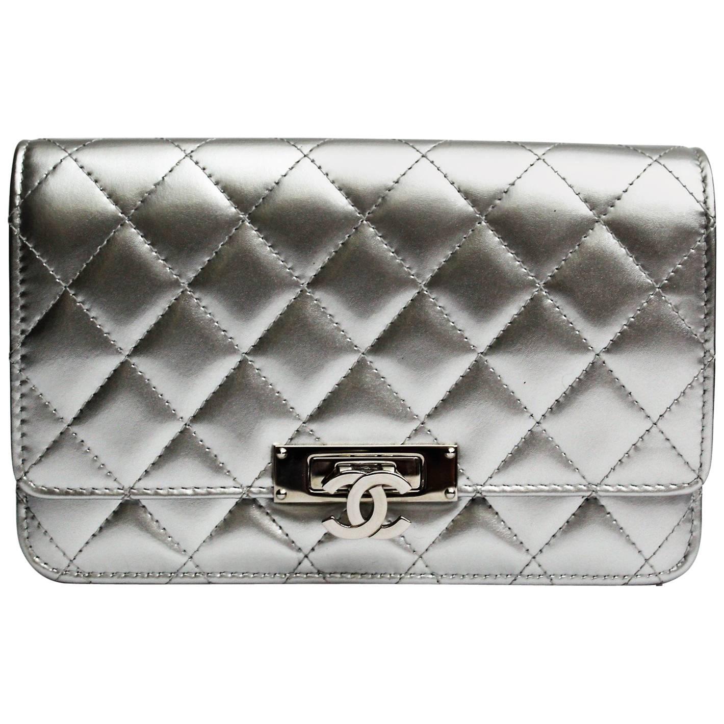Chanel Silver Leather Crossbody Bag