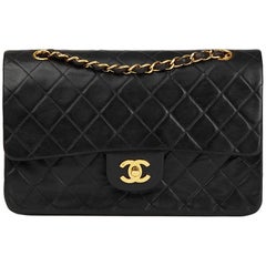 1991 Chanel Black Quilted Lambskin Vintage Medium Classic Double Flap Bag