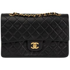1990 Chanel Black Quilted Lambskin Vintage Medium Classic Double Flap Bag