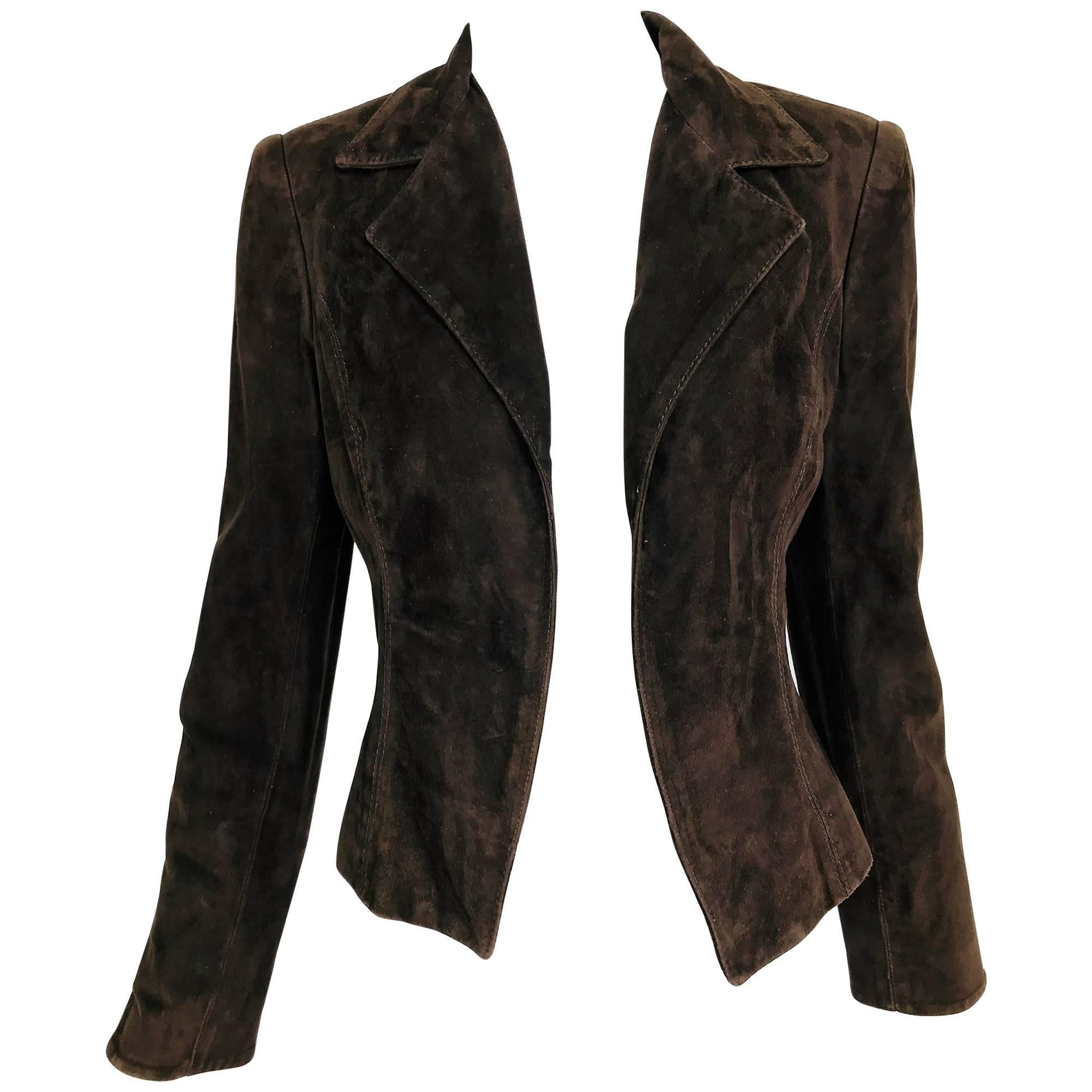 Valentino Chocolate brown top stitched suede jacket