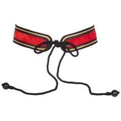 Vintage Yves Saint Laurent YSL Russian Collection Red suede Black Gold belt, 1970s  