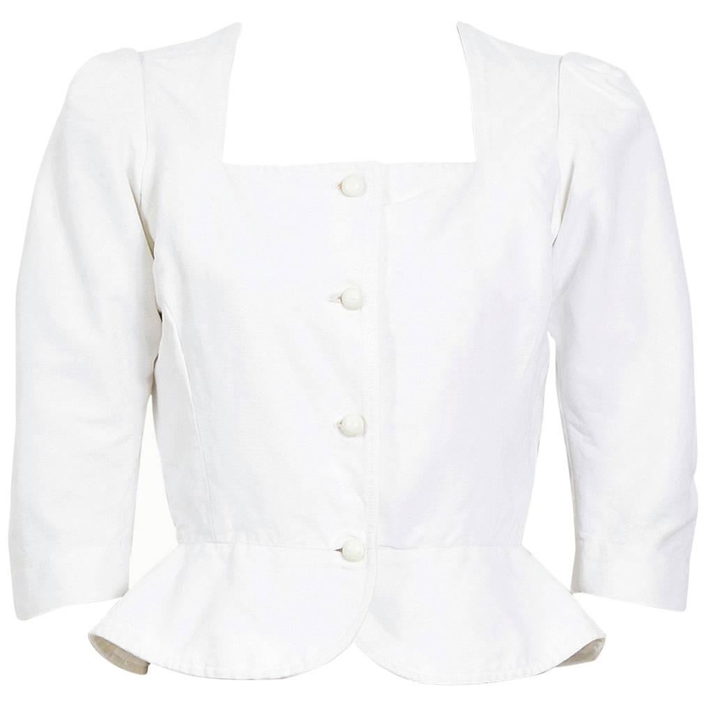 Yves Saint Laurent white fitted cotton peasant top, 1970s 