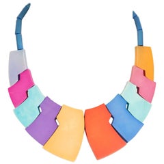 Vintage Guillemette L'Hoir Paris Multicolored "French Bakelite" Galalith Necklace, 1970s