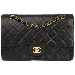 1991 Chanel schwarz gesteppte Lammleder Vintage Medium Classic Double Flap Bag