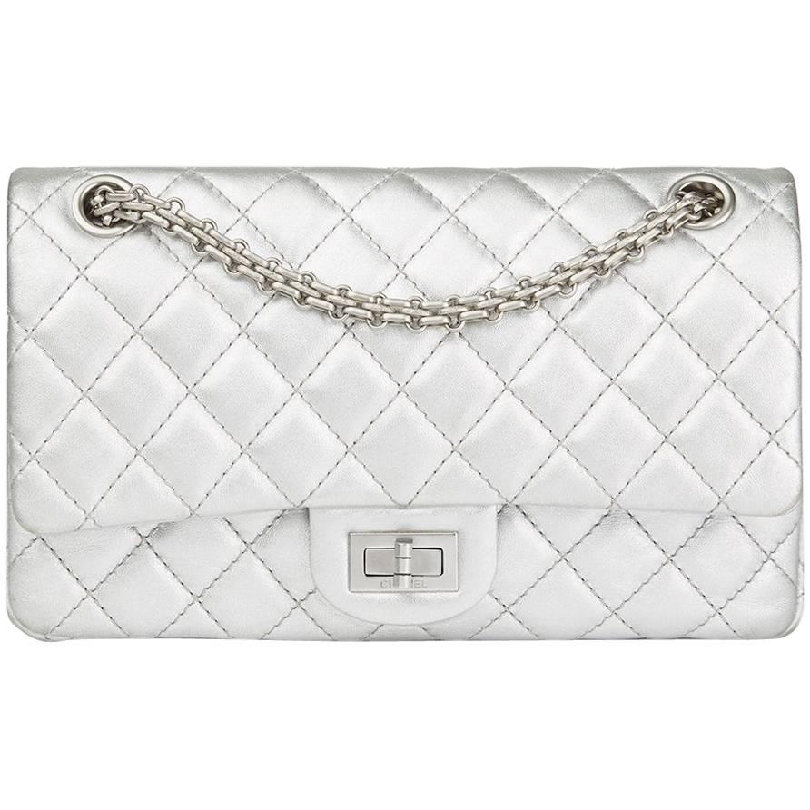 Chanel Silver Quilted Metallic Lambskin 2.55 Reissue 225 Double Flap Bag, 2009  