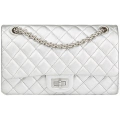 Vintage Chanel Silver Quilted Metallic Lambskin 2.55 Reissue 225 Double Flap Bag, 2009  