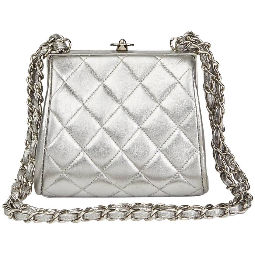 Chanel Silver Quilted Metallic Lambskin Vintage Mini Timeless Frame Bag ...