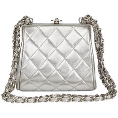 Chanel Silver Quilted Metallic Lambskin Vintage Mini Timeless Frame Bag, 1996