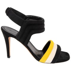 Celine Shoes Black Yellow and White Padded Suede Sandal 39.5  New