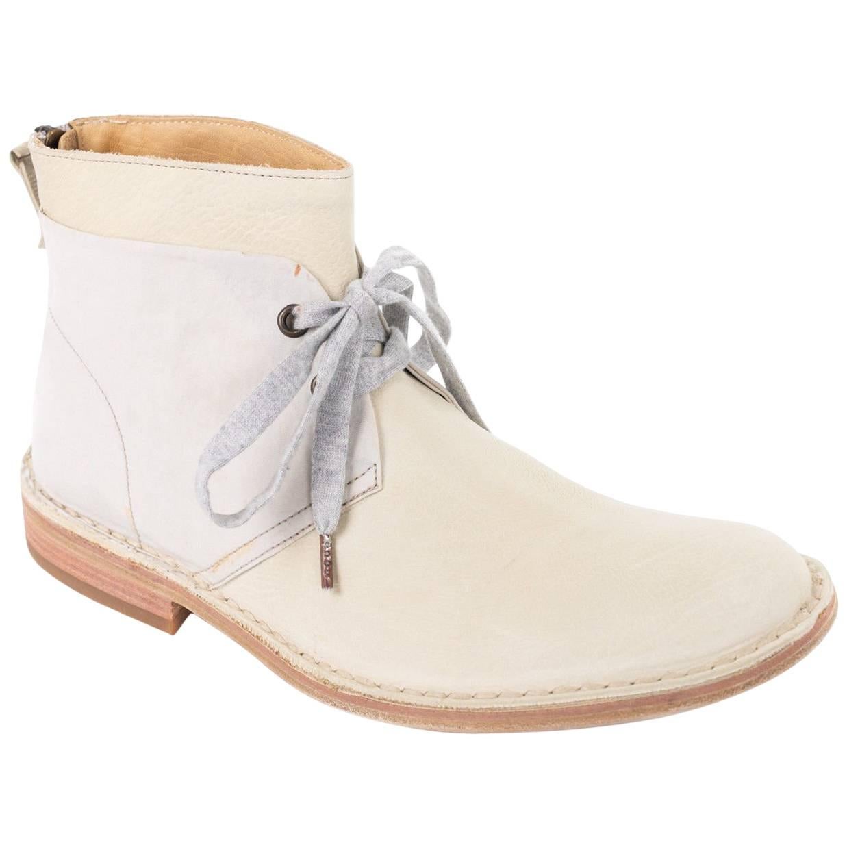 Brunello Cucinelli Women's Ivory Cream Lace Grey Ankle Boots For Sale