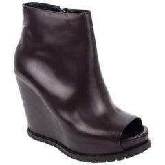 Brunello Cucinelli Womens Brown Leather Peep Toe Wedge Booties