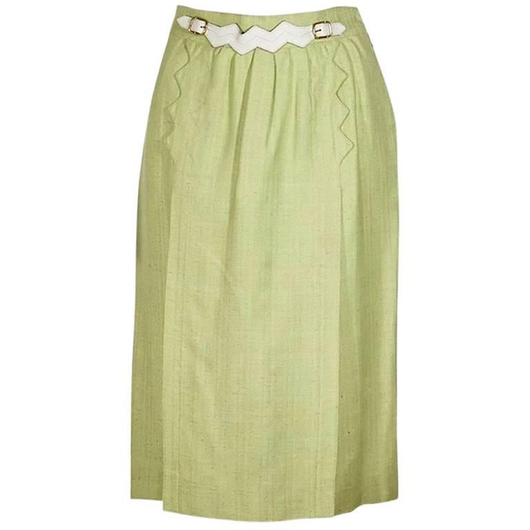 Green Vintage Hermes Belt-Front Skirt For Sale at 1stDibs | hermes skirt