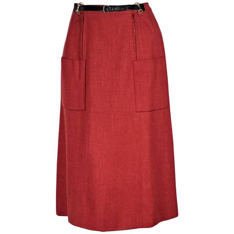 Red Vintage Hermes Belt-Front Skirt