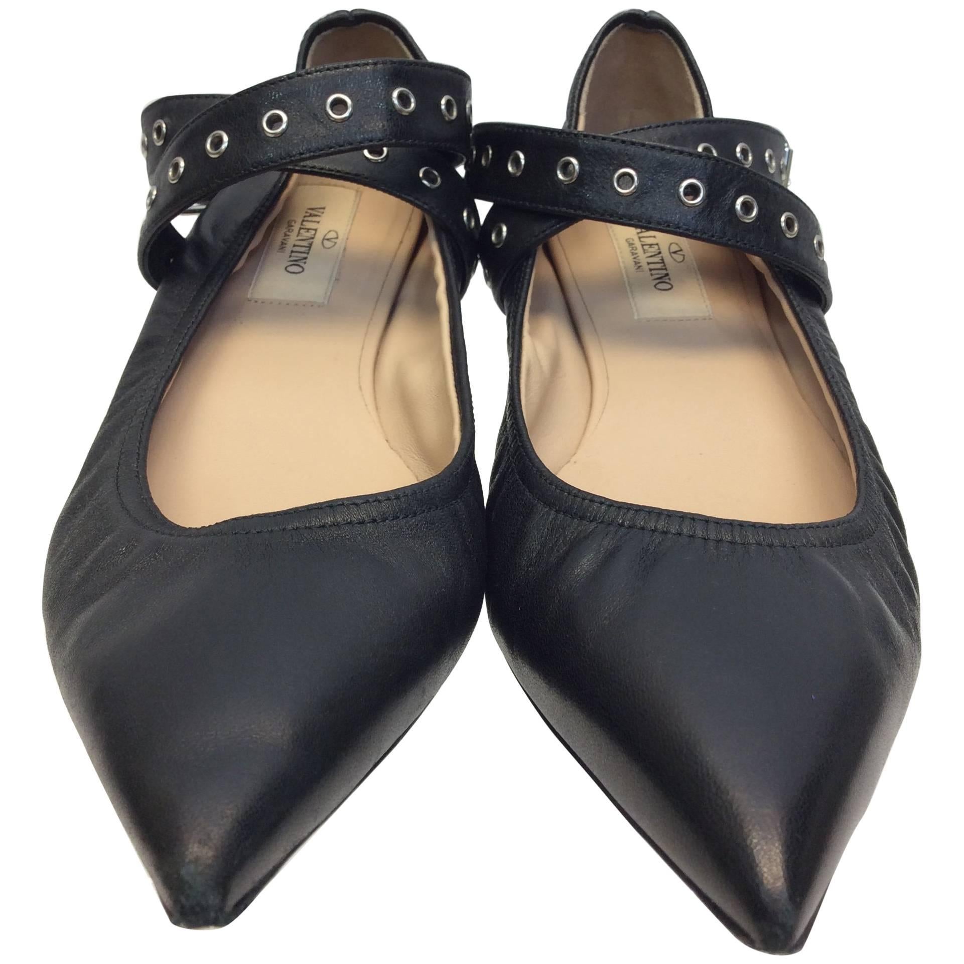 Valentino Black Leather Flats For Sale