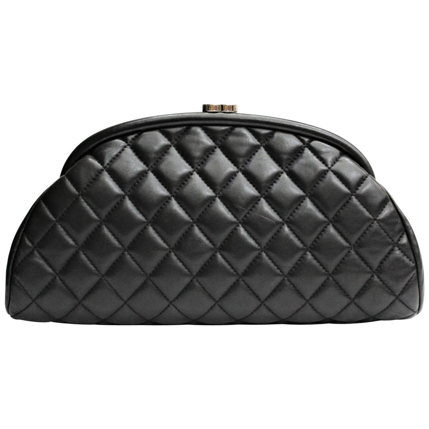 CHANEL Lambskin Quilted Timeless Clutch Black