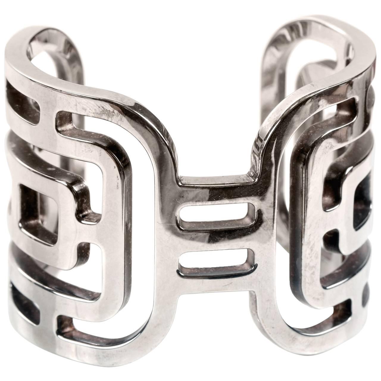 Hermès Sterling Silver Aztec Cuff Bracelet 