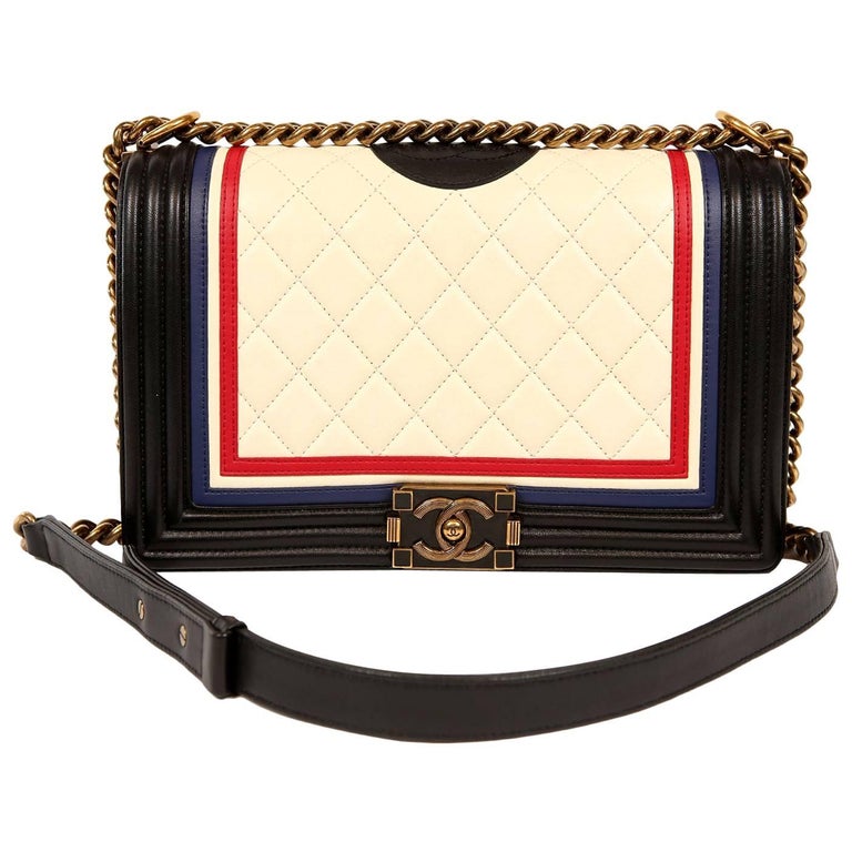 Chanel Cream and Black Leather Special Edition Boy Bag at 1stDibs