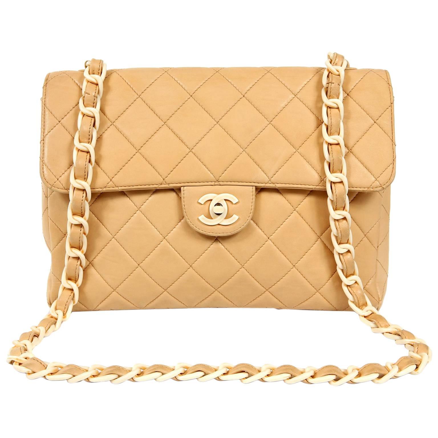 Chanel Beige Lambskin and Bakelite Vintage Classic Flap Bag