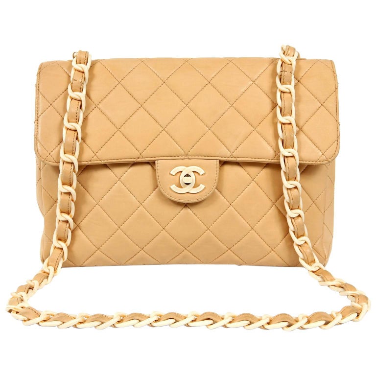 Chanel Beige Lambskin and Bakelite Vintage Classic Flap Bag at 1stDibs