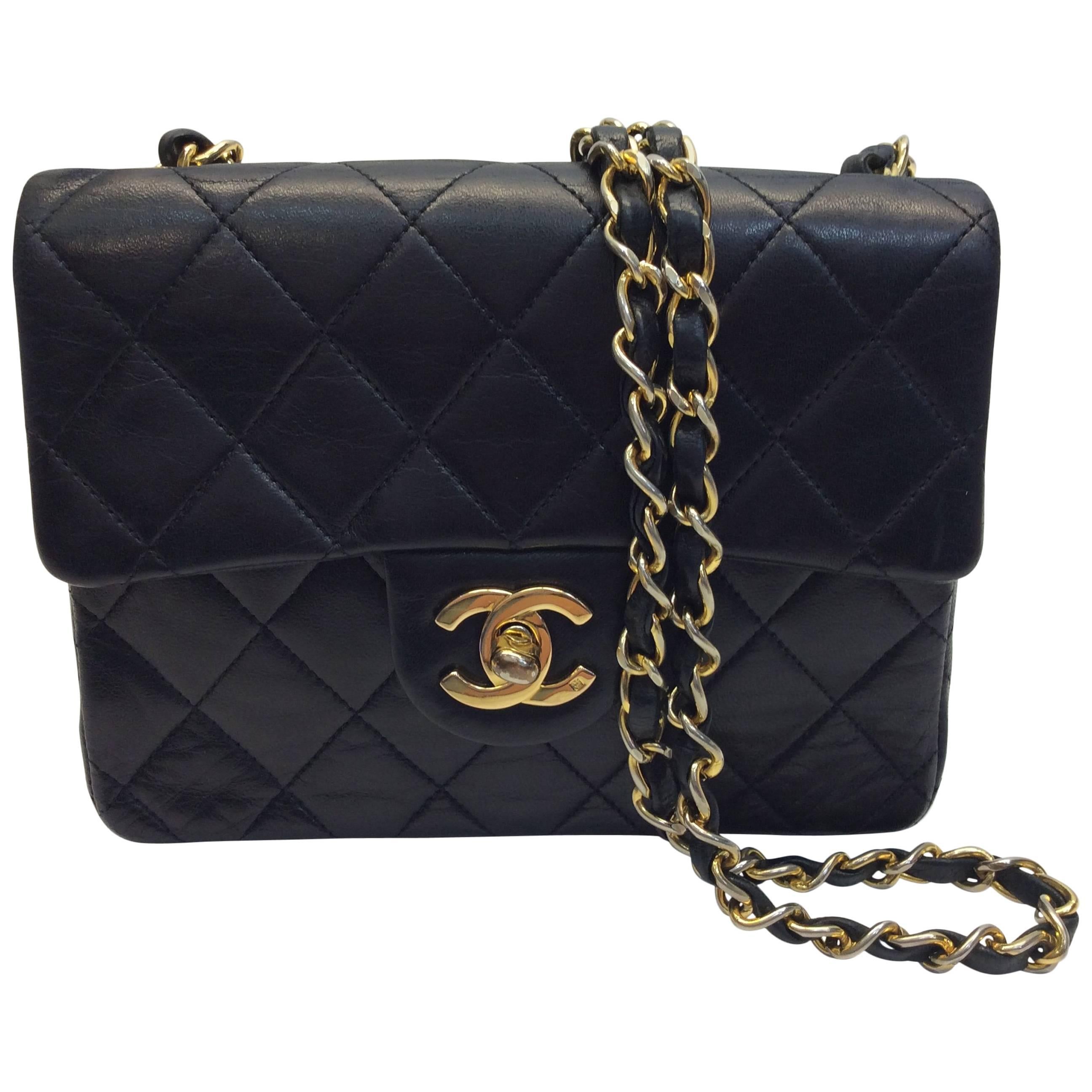 Chanel Black Leather Mini Flap Purse For Sale