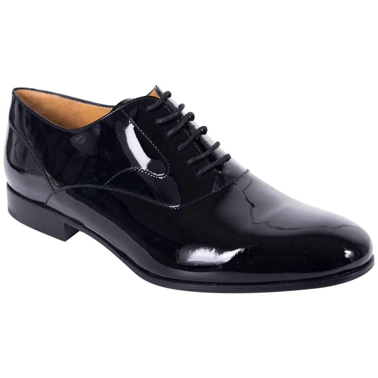 Valentino Mens Black Almond Toe Patent Leather Lace Up Oxfords For Sale