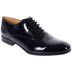 Valentino Mens Black Almond Toe Patent Leather Lace Up Oxfords
