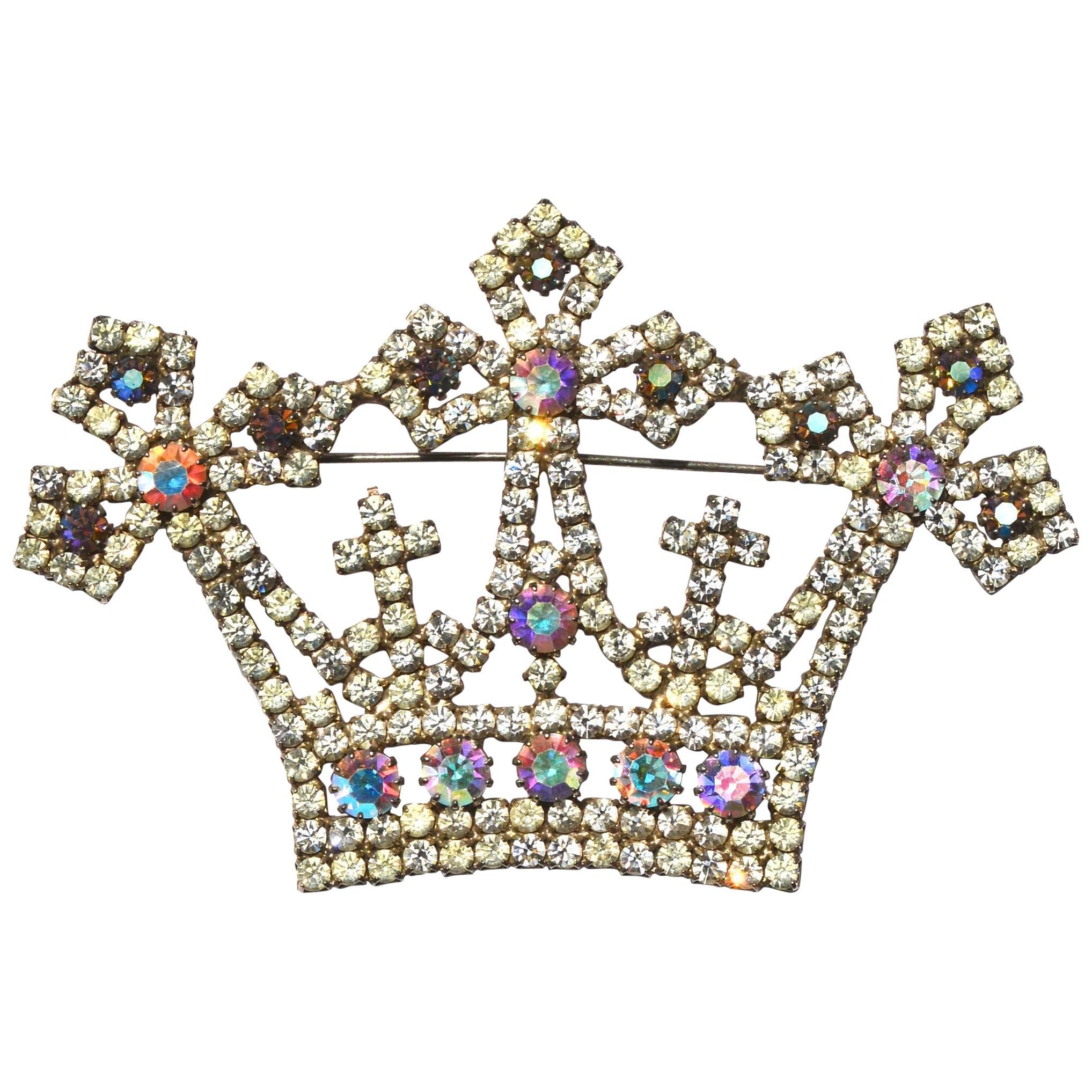 70s Kenneth Jay Lane Oversized Crown Brooch / Royal  For Sale