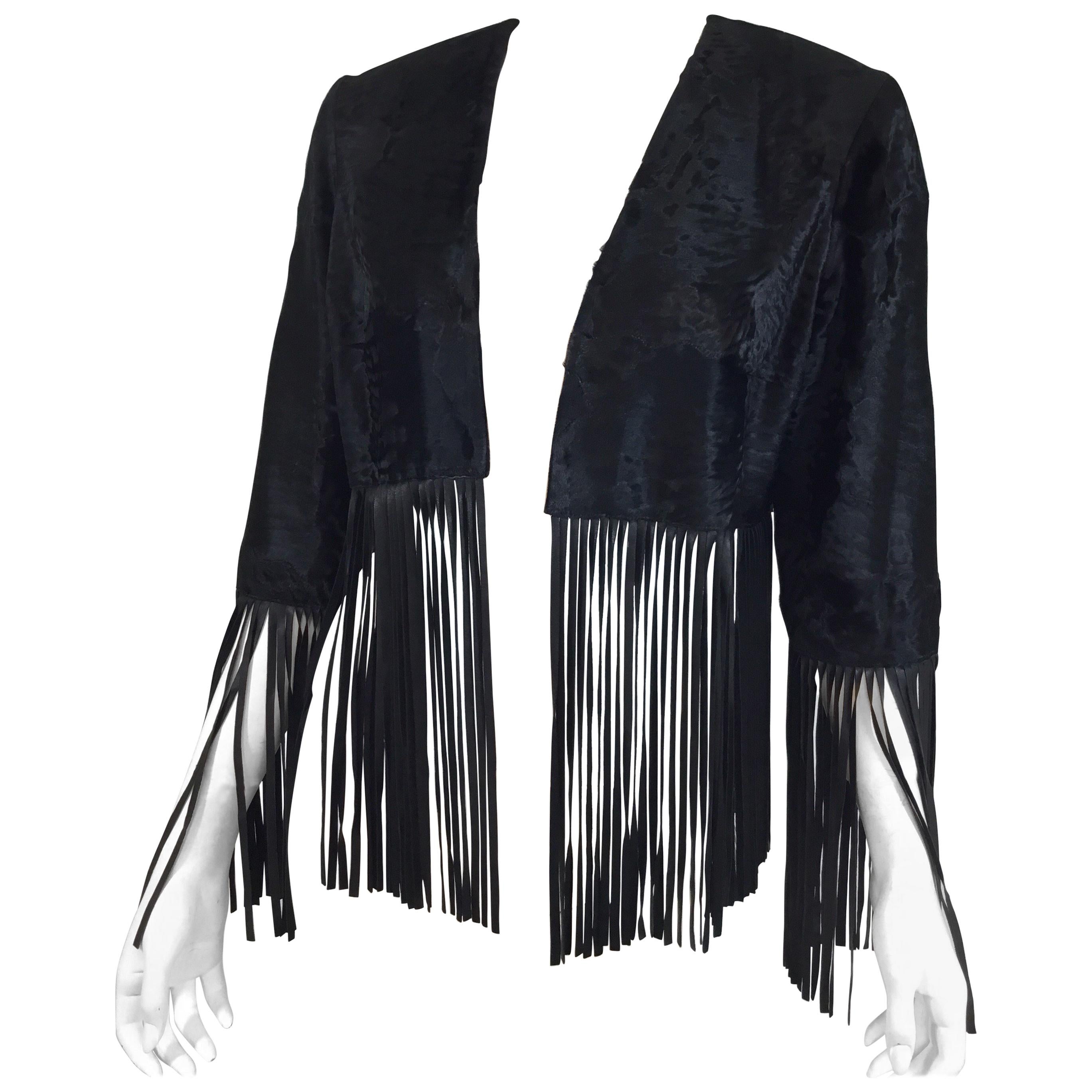 Bisang Couture Broadtail Jacket with Leather Fringe For Sale