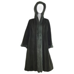 Olive Mink Fur Reversible Rain Coat