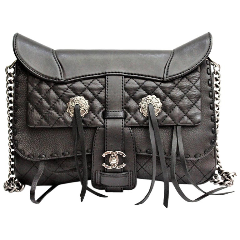 Chanel Paris Dallas Classic Flap Small Mini Quilted Saddle Black Nubuck Bag  For Sale at 1stDibs