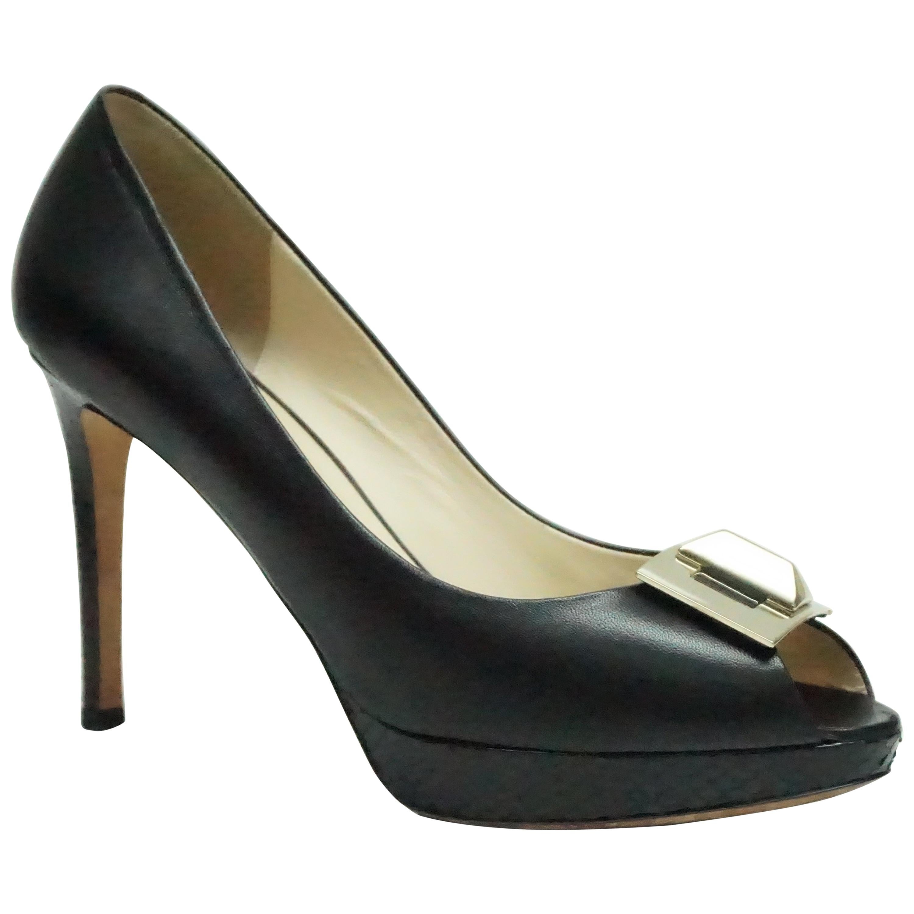 Emilio Pucci Peep Toe Black Shoe w/ Silver Embellishment  - 39