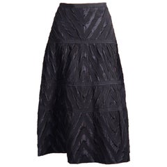 Carolina Herrera Navy Blue Silk Skirt with Appliqued Ribbon Decoration