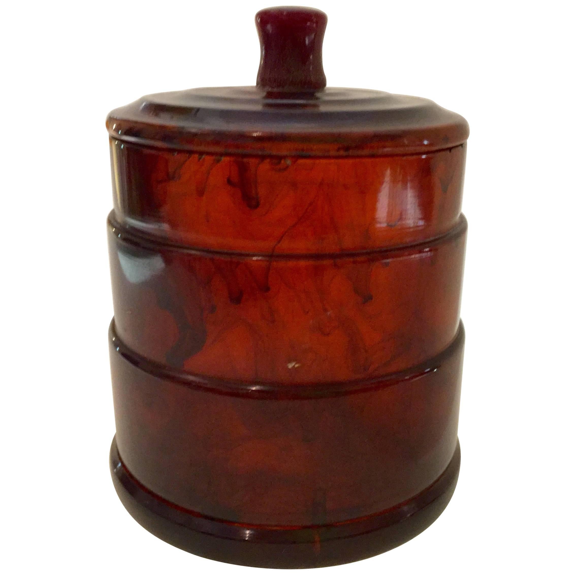 1930s Art Deco Tortoise Bakelite Machine Age Covered Powder Jar Box For Sale