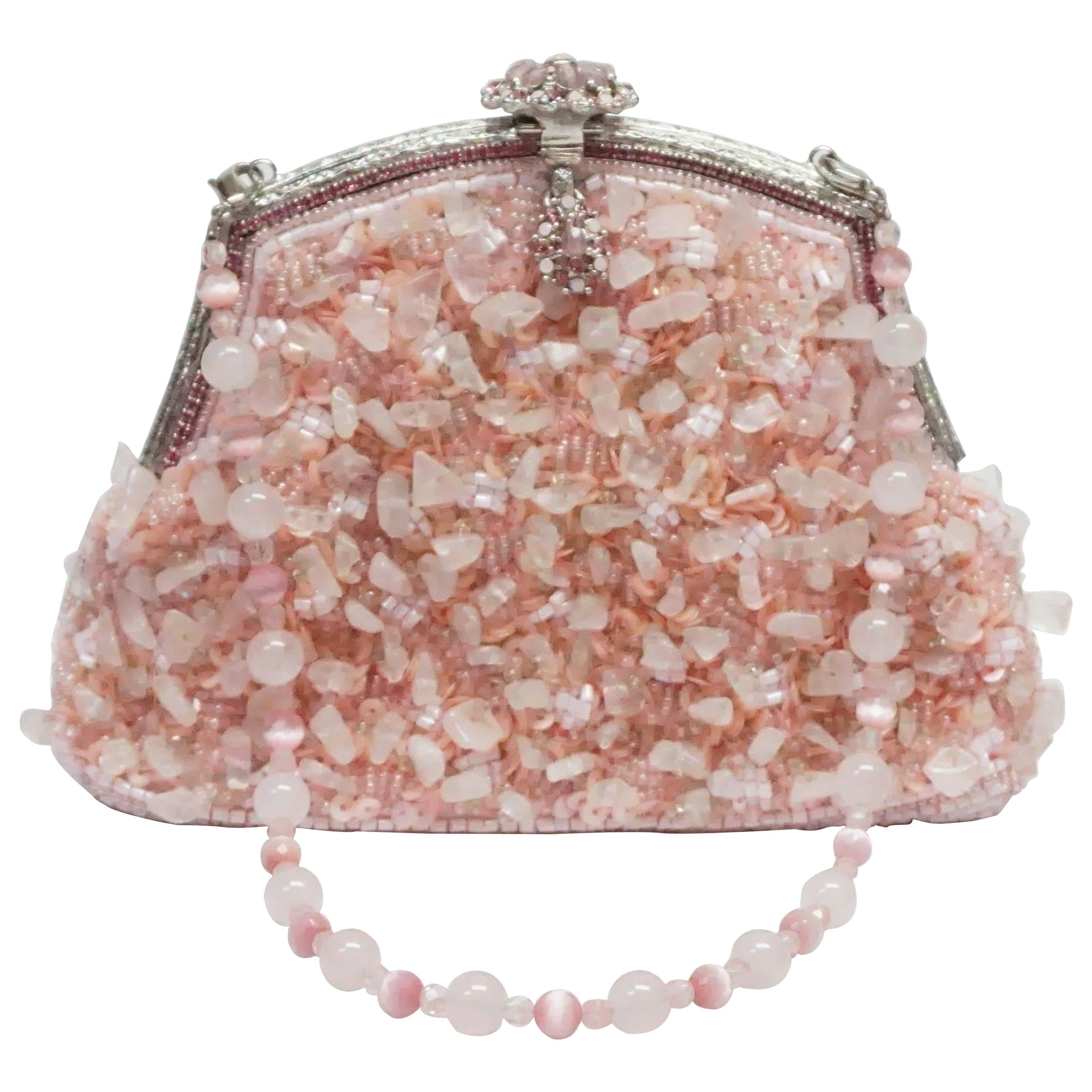 Larisa Barrera Beaded and Stone Pink Evening Bag For Sale