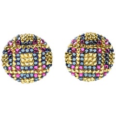 Vintage Richard Kerr Dangle Clip on Earrings Couture Color Crystal Rhinestones Paved