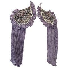 1970s Lavender Pleated Fortuny-Style Silk Capelet With Beaded Shoulder Epaulets