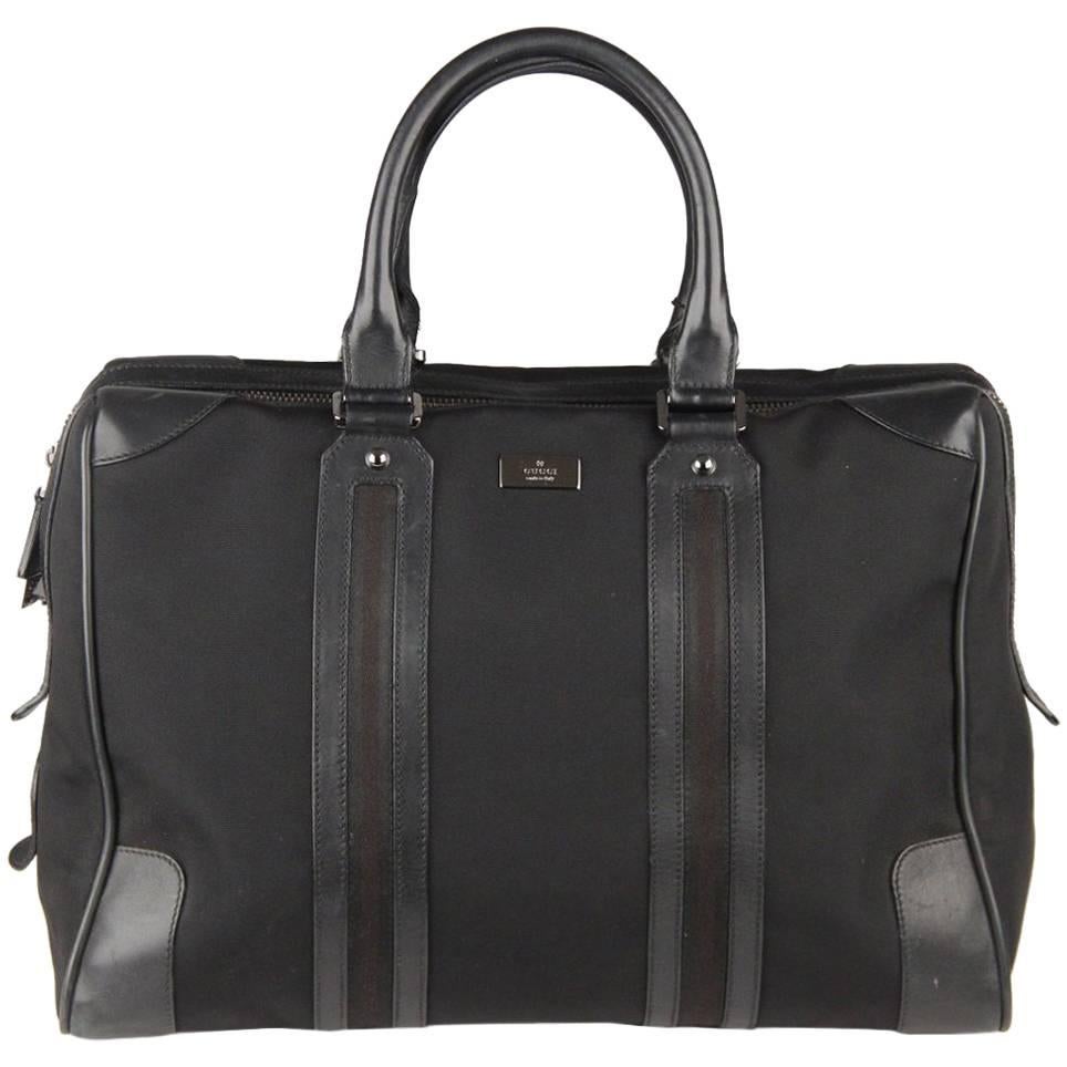 Gucci Black Canvas Soft Briefcase Travel Bag Overnight Bag