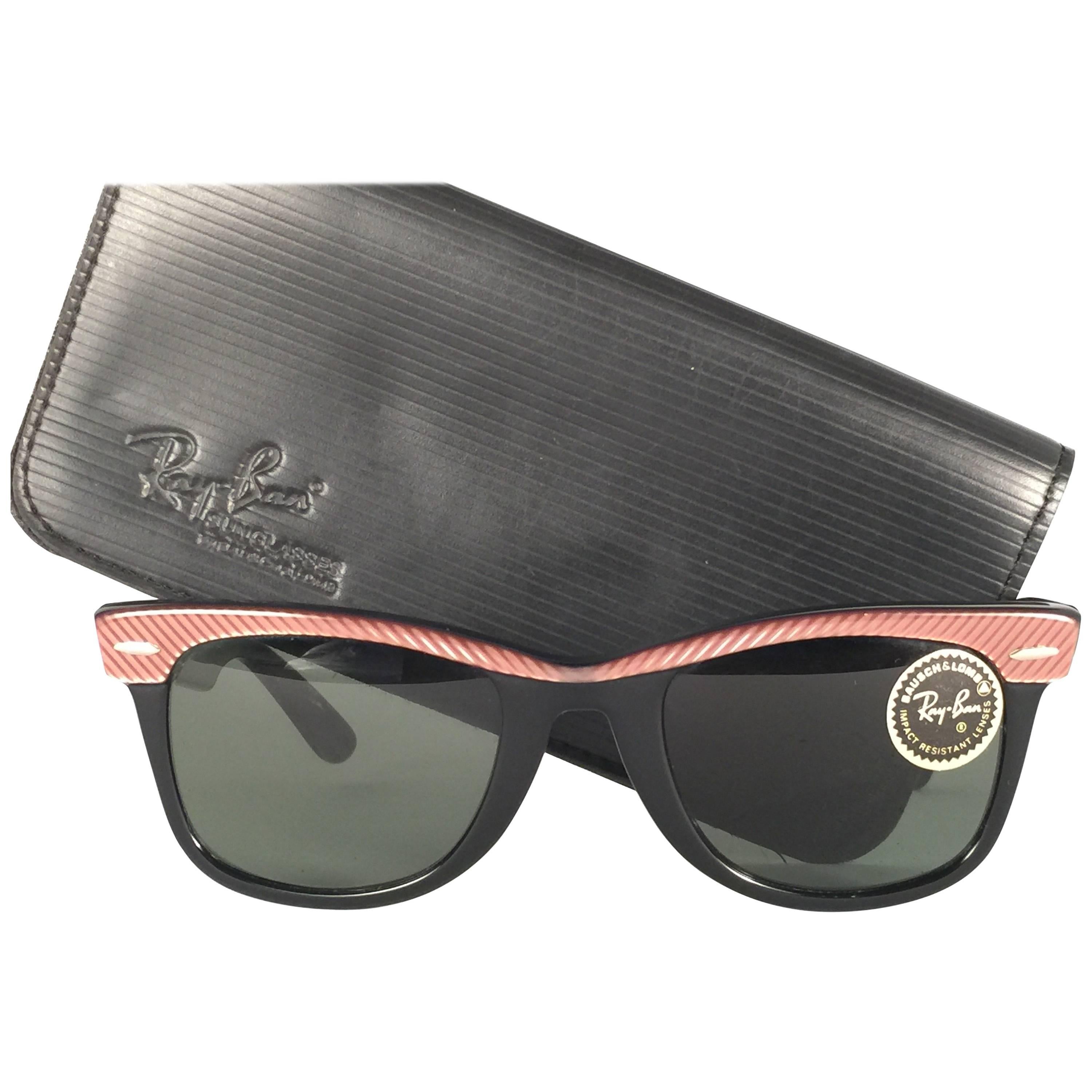 New Ray Ban The Wayfarer Rose / Black B&L G15 Grey Lenses USA 80's Sunglasses
