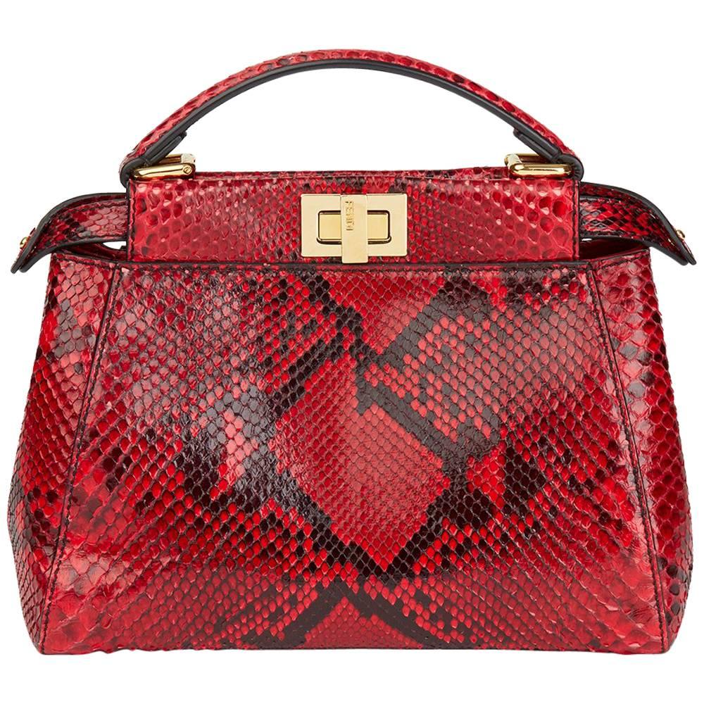 2017 Fendi Red Python Leather Mini Peekaboo