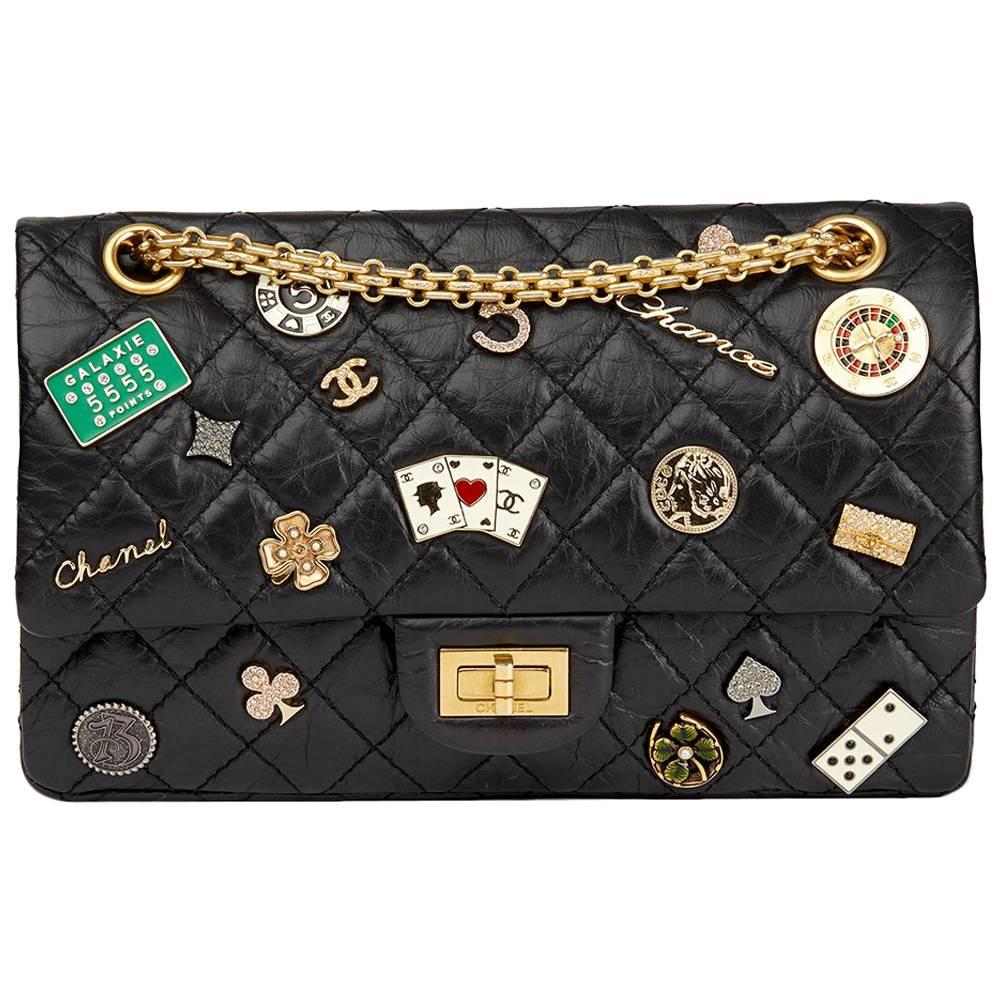 Chanel Black Aged Calfskin Casino Lucky Charms 2.55 Reissue 225 Double Flap  Bag at 1stDibs