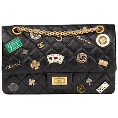 Chanel Black Aged Calfskin Casino Lucky Charms 2.55 Reissue 225 Double Flap Bag