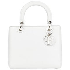 Used Christian Dior Lady Dior White Calfskin Leather MM Bag, 2003 