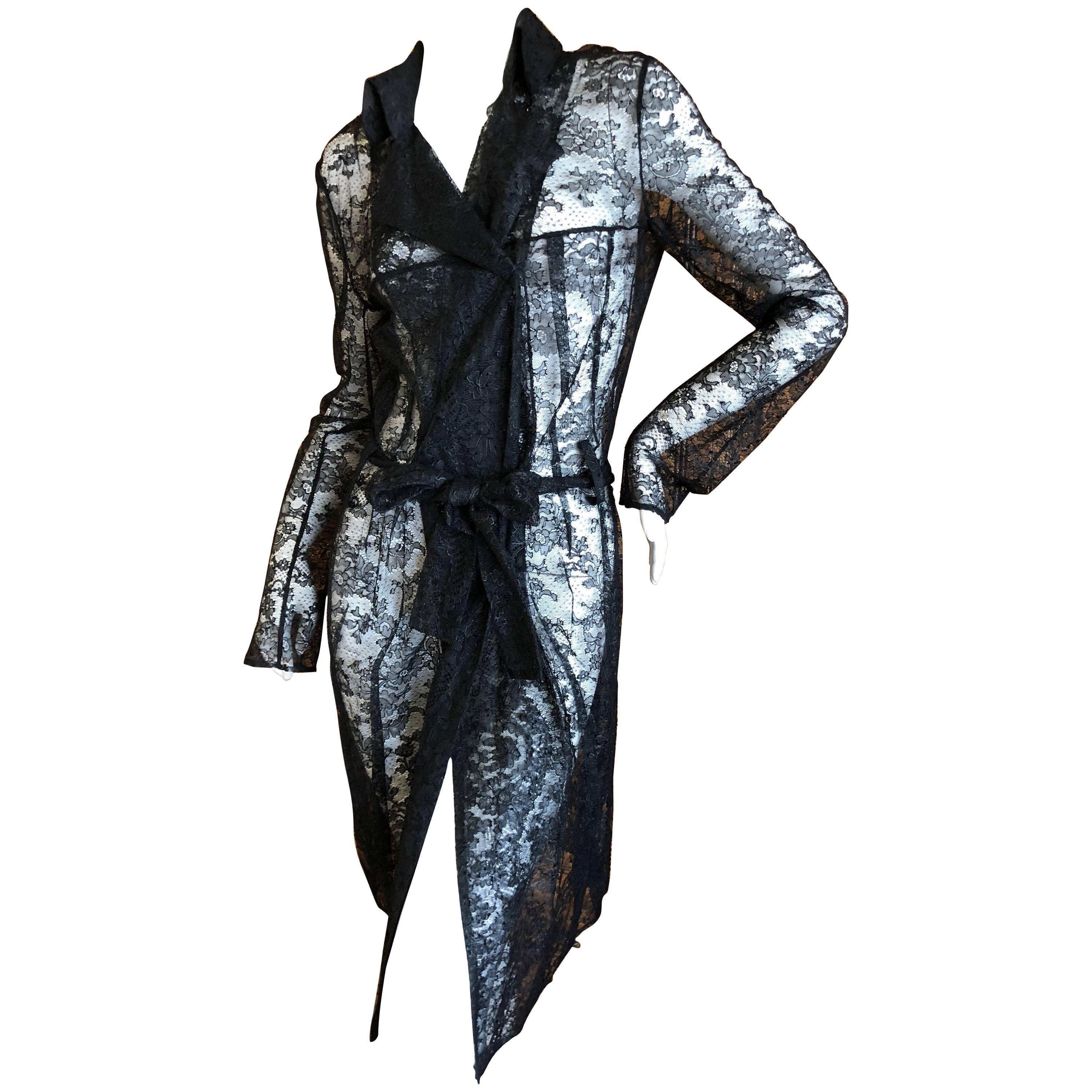 John Galliano Vintage Sheer Black Trench Style Coat Dress