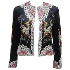 C.1960 Dynasty Colorful Beaded Black Satin Evening Jacket With Bird Motif