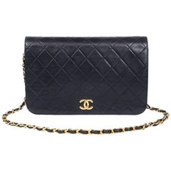 Chanel Navy Blue Leather Vintage Clutch with strap